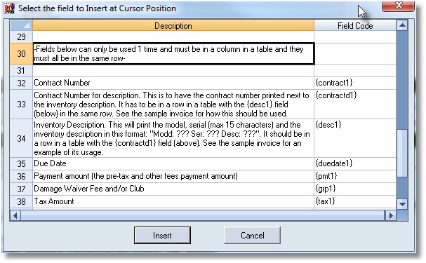 Invoice Editor Fields