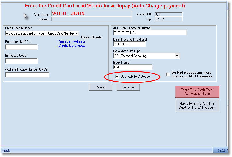 ACH use for autopay
