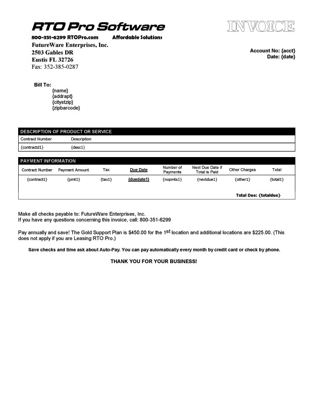 sample invoice carriage